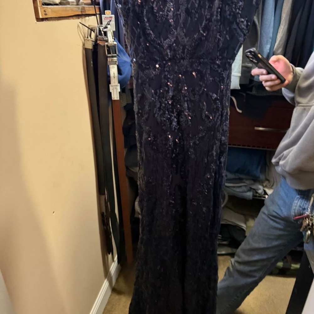 Elegant Blue with Black Sequin Dress